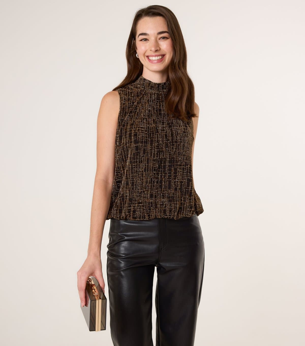 Blue Vanilla Women's Gold High Neck Puffball Hem Top Blue Vanilla New Look