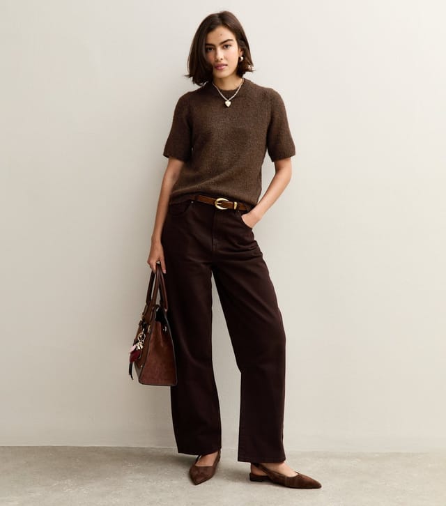 New Look Women's Dark Brown Short Sleeve Knit Top New Look - 3