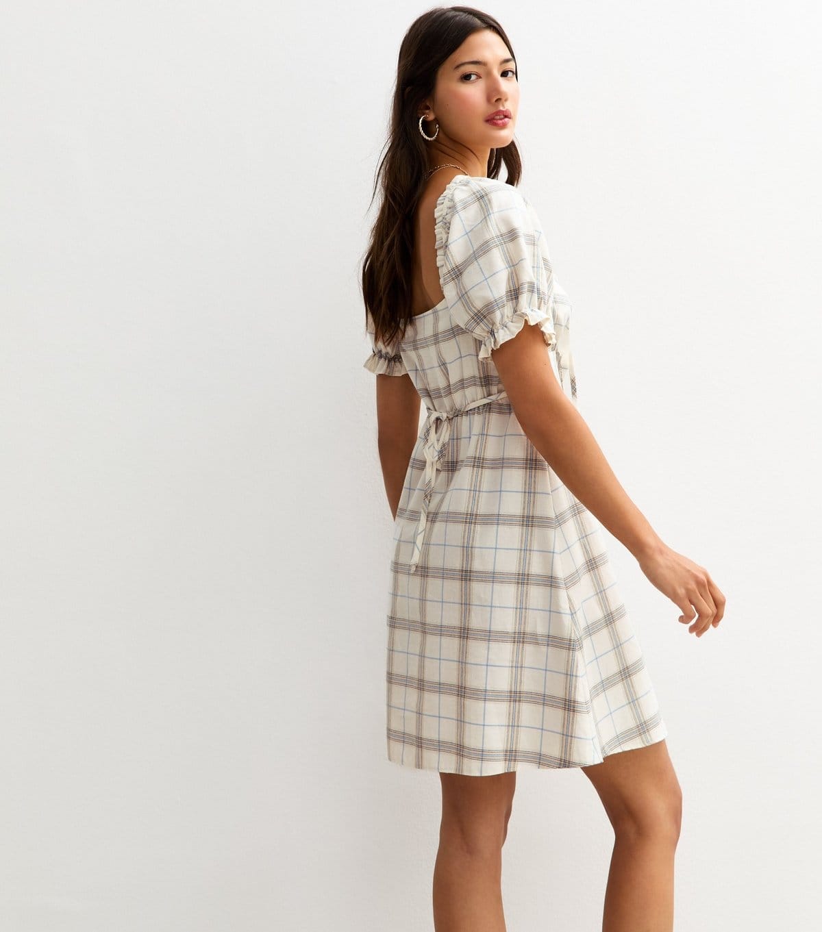 New Look Women's Cream Checked Milkmaid Mini Dress New Look - 4