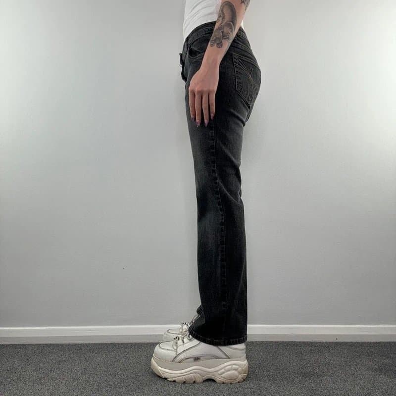 Vintage Y2K vintage mid rise grey denim bootcut jeans embroidered pockets
