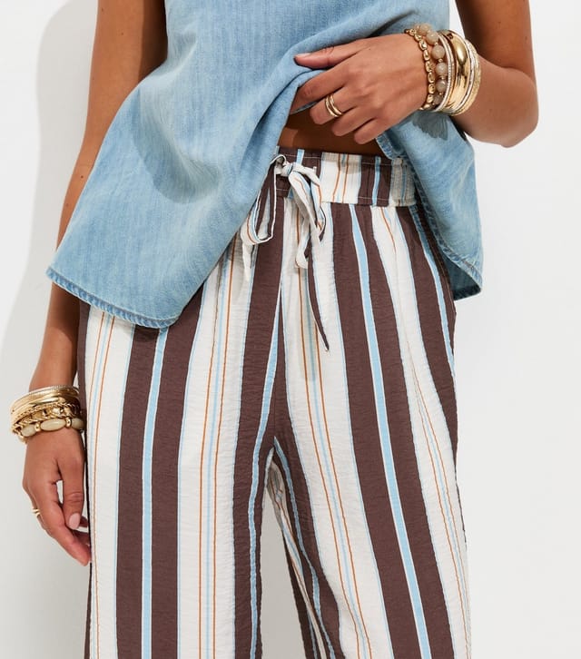 New Look Women's Blue Crinkle Texture Striped Wide Leg Trousers New Look - 2
