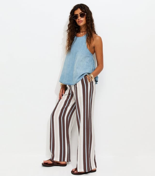 New Look Women's Blue Crinkle Texture Striped Wide Leg Trousers New Look - 3