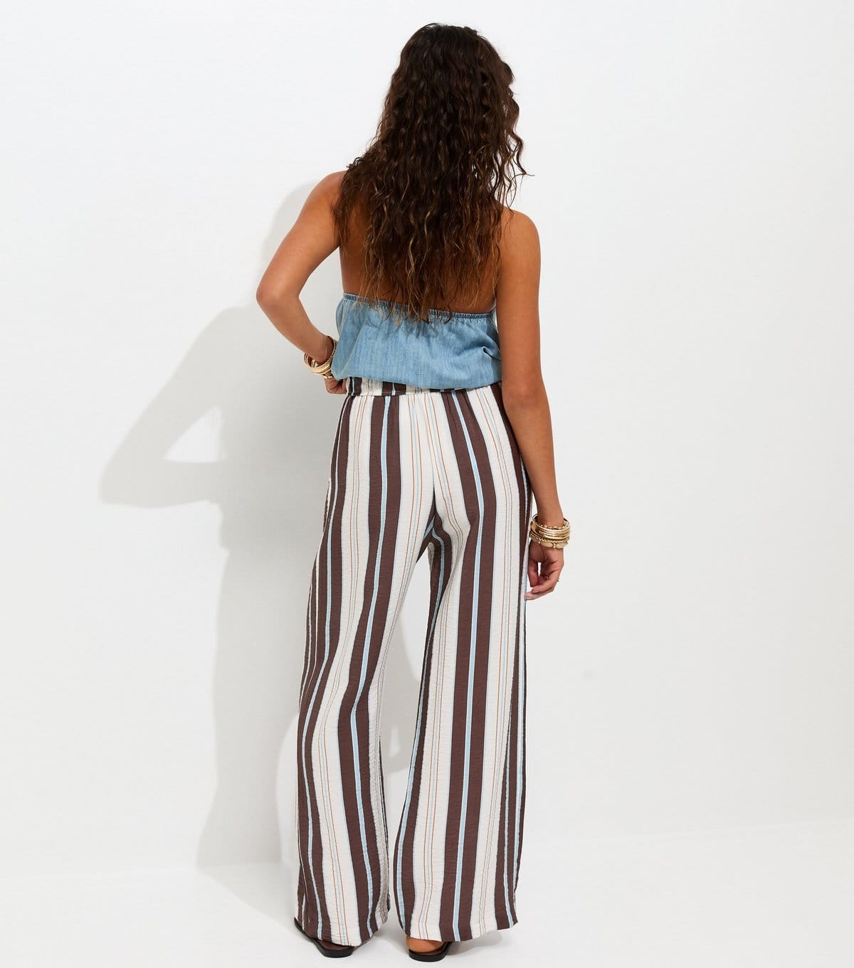New Look Women's Blue Crinkle Texture Striped Wide Leg Trousers New Look - 4