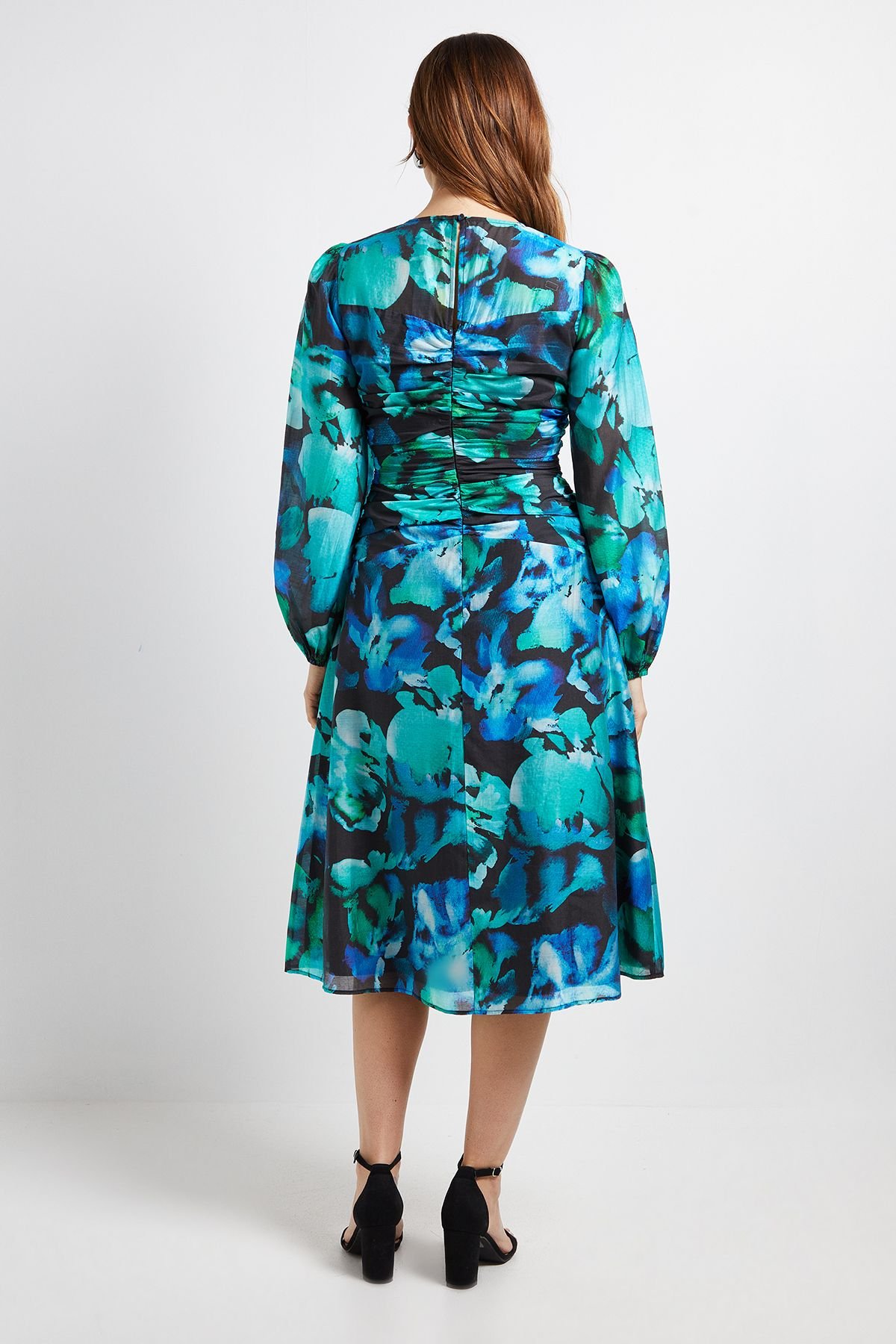 Wallis Wallis Women's Floral Ruched Midi Dress in Black - 3