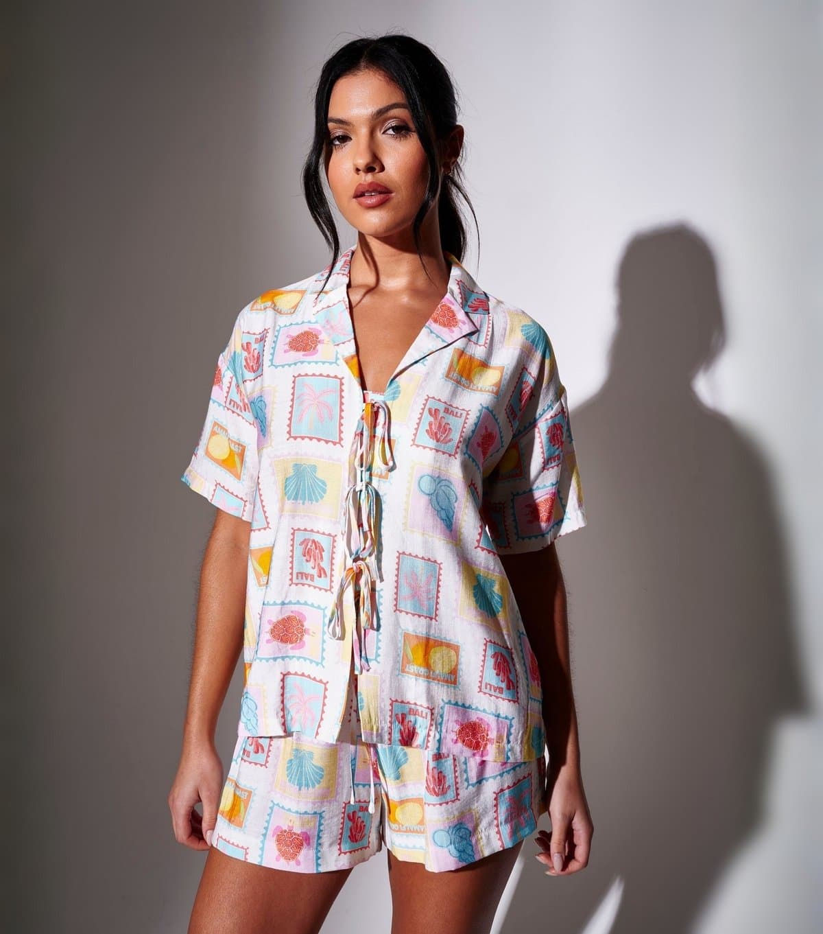 South Beach Women's Multicoloured Postcard Print Short Sleeve Shirt South Beach New Look