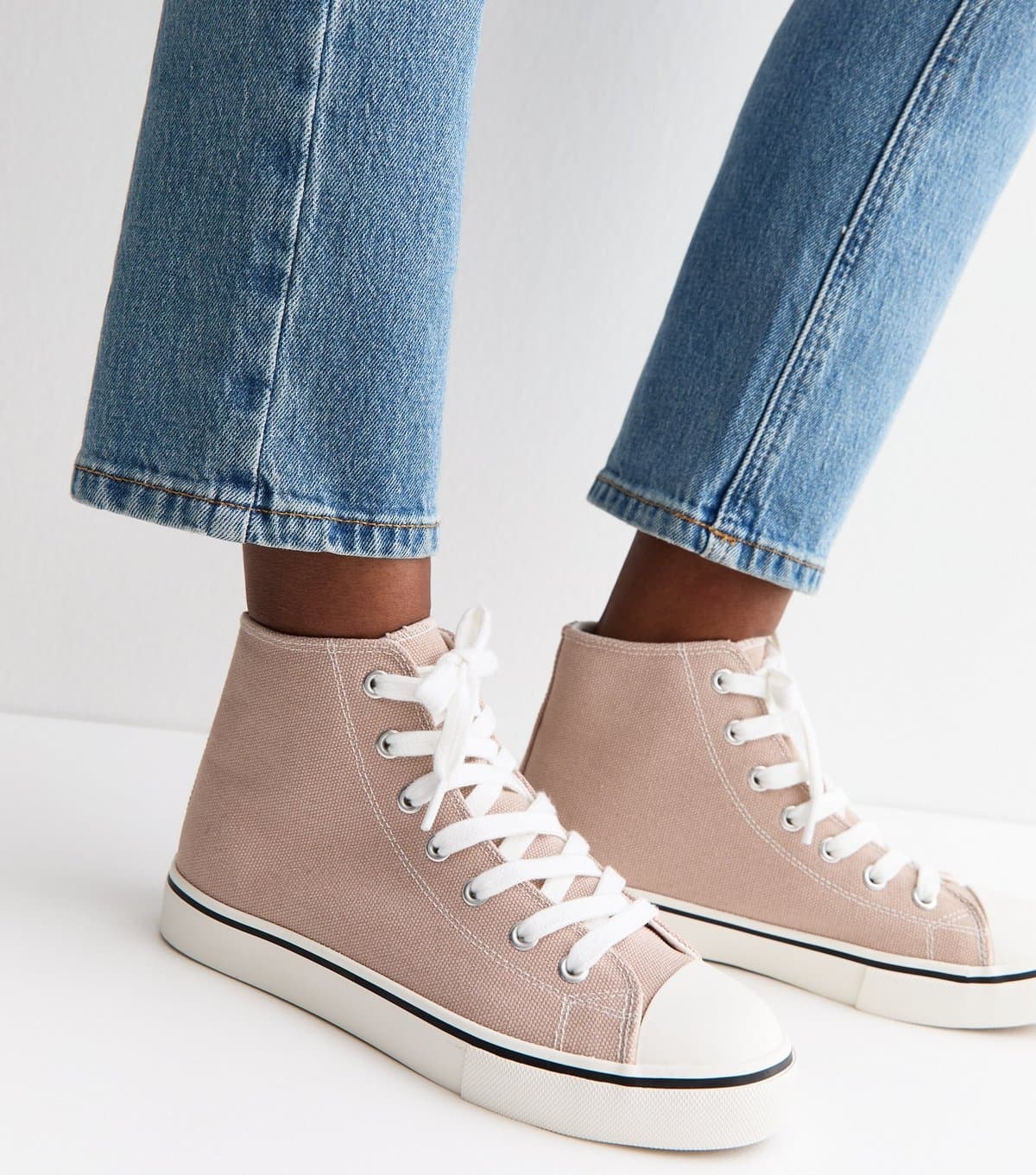 New Look Women's Light Pink Cotton Canvas High Top Sneakers Vegan New Look