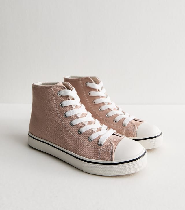 New Look Women's Light Pink Cotton Canvas High Top Sneakers Vegan New Look - 2
