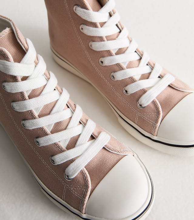 New Look Women's Light Pink Cotton Canvas High Top Sneakers Vegan New Look - 3