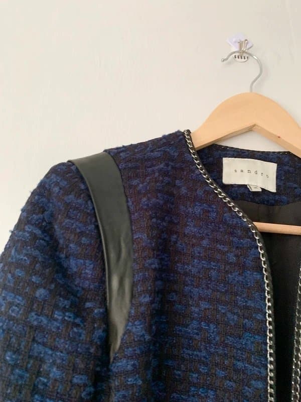 Sandro Sandro Paris Tweed Jacket – Size UK 8 EUR 36 – 100% Leather Shoulder Inserts Occasion Wedding