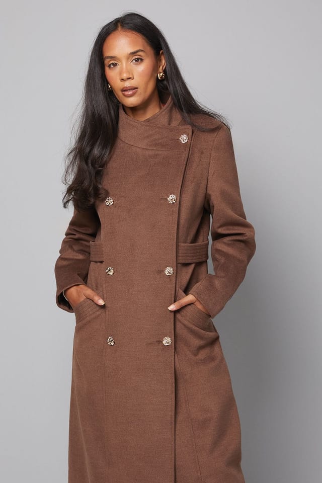 Wallis Wallis Women's Double Breasted Tab Detail Funnel Coat in Taupe - 2