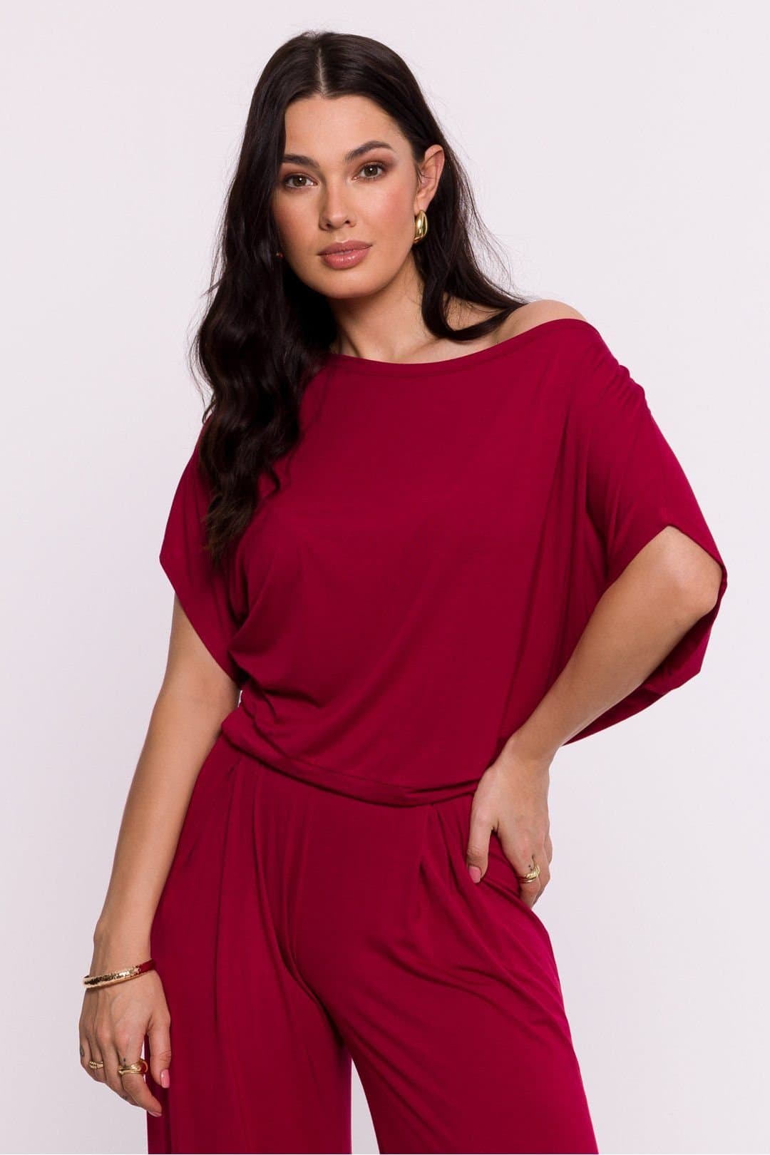 Love Lace Love Lace Red Viscose Knit Blouse with Pleated Hem