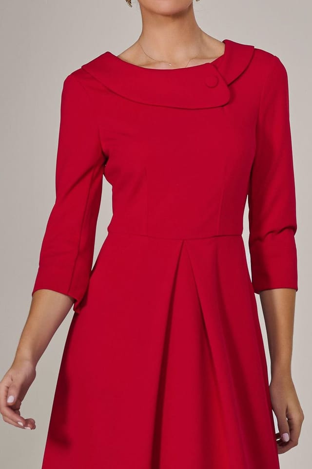 Jolie Moi Jolie Moi Women's Roll Collar Long Sleeve Midi Dress in Red - 3