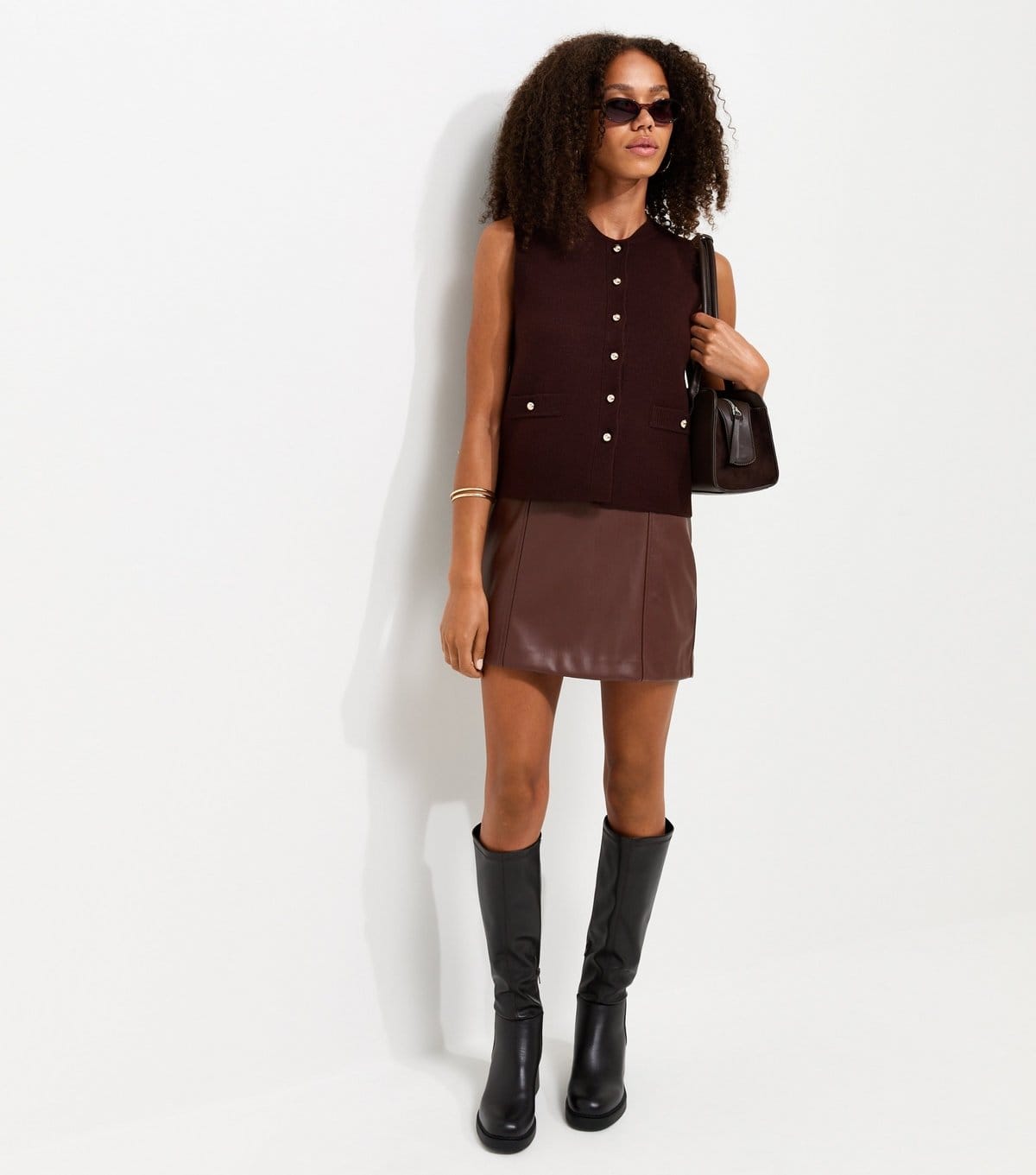 New Look Women's Dark Brown Faux Leather Mini Skirt New Look - 4