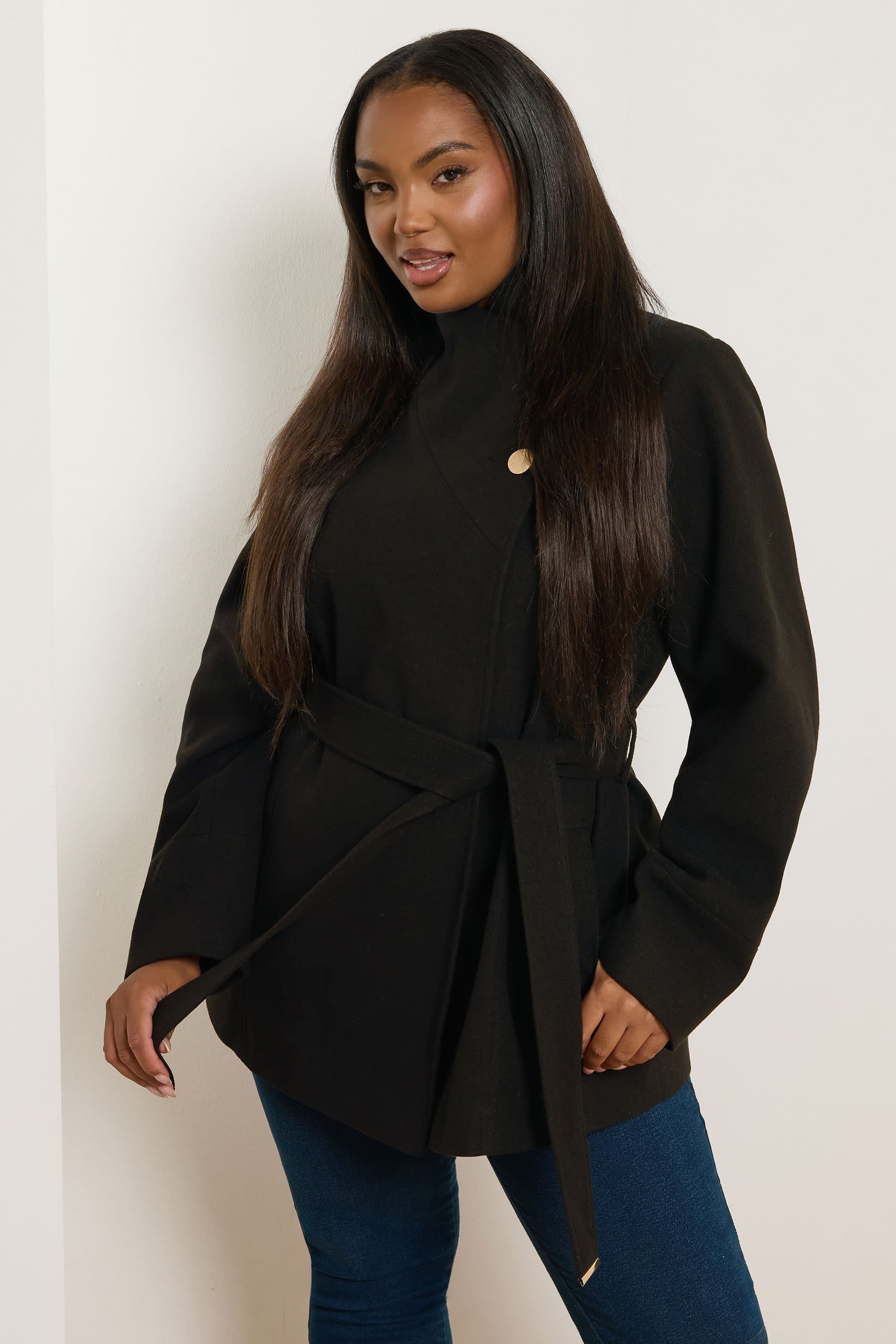 Yours Plus Size Black Formal Wrap Coat