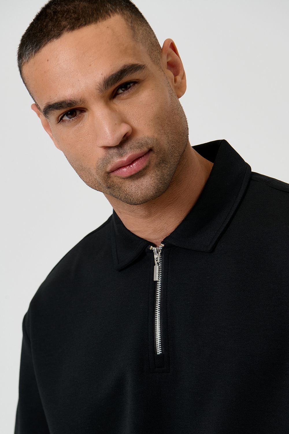 Threadbare Threadbare Men's Oversized Quarter Zip Polo Shirt in Black - 4