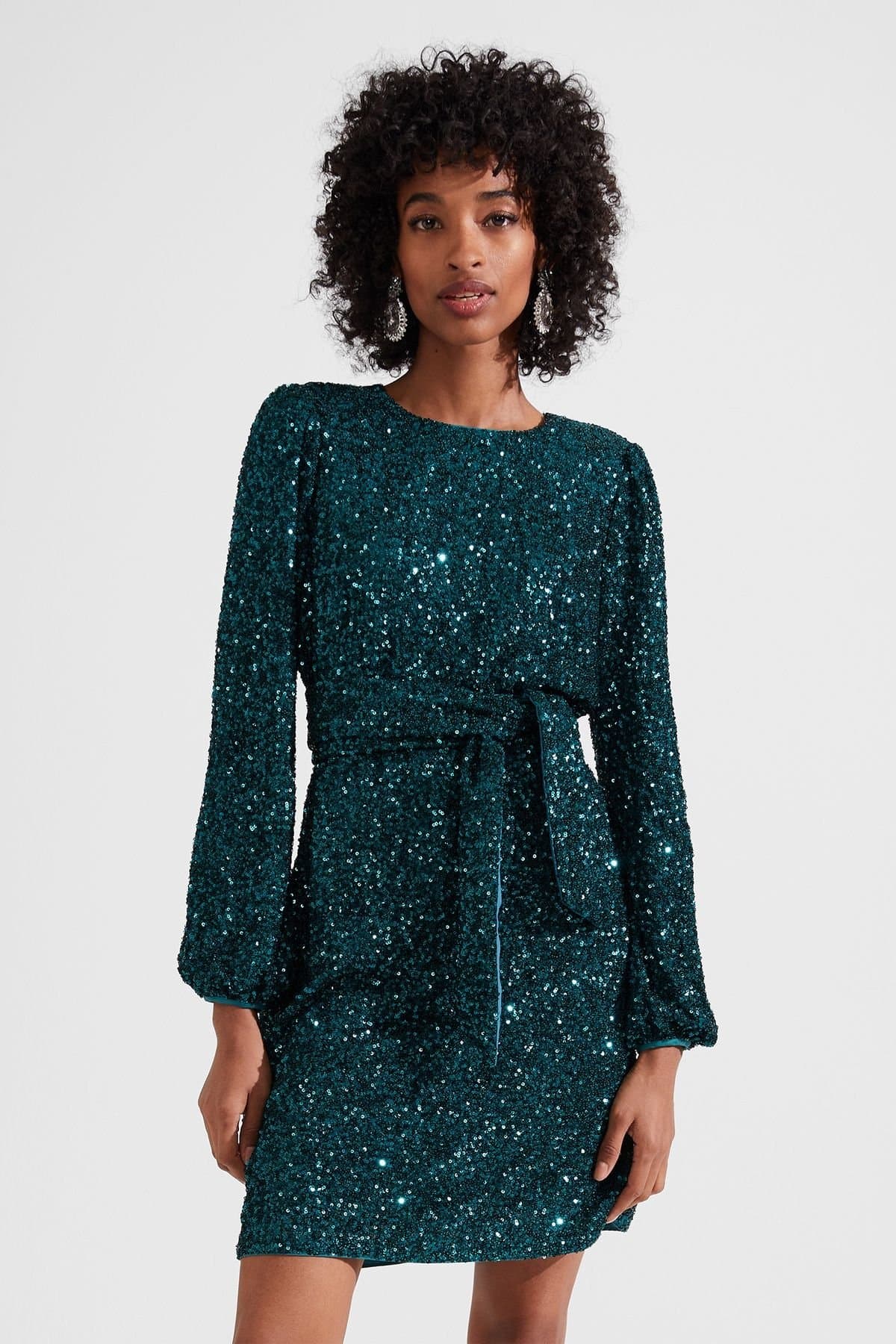 Hobbs London Hobbs London Women's Bette Long Sleeve Sequin Dress in Teal