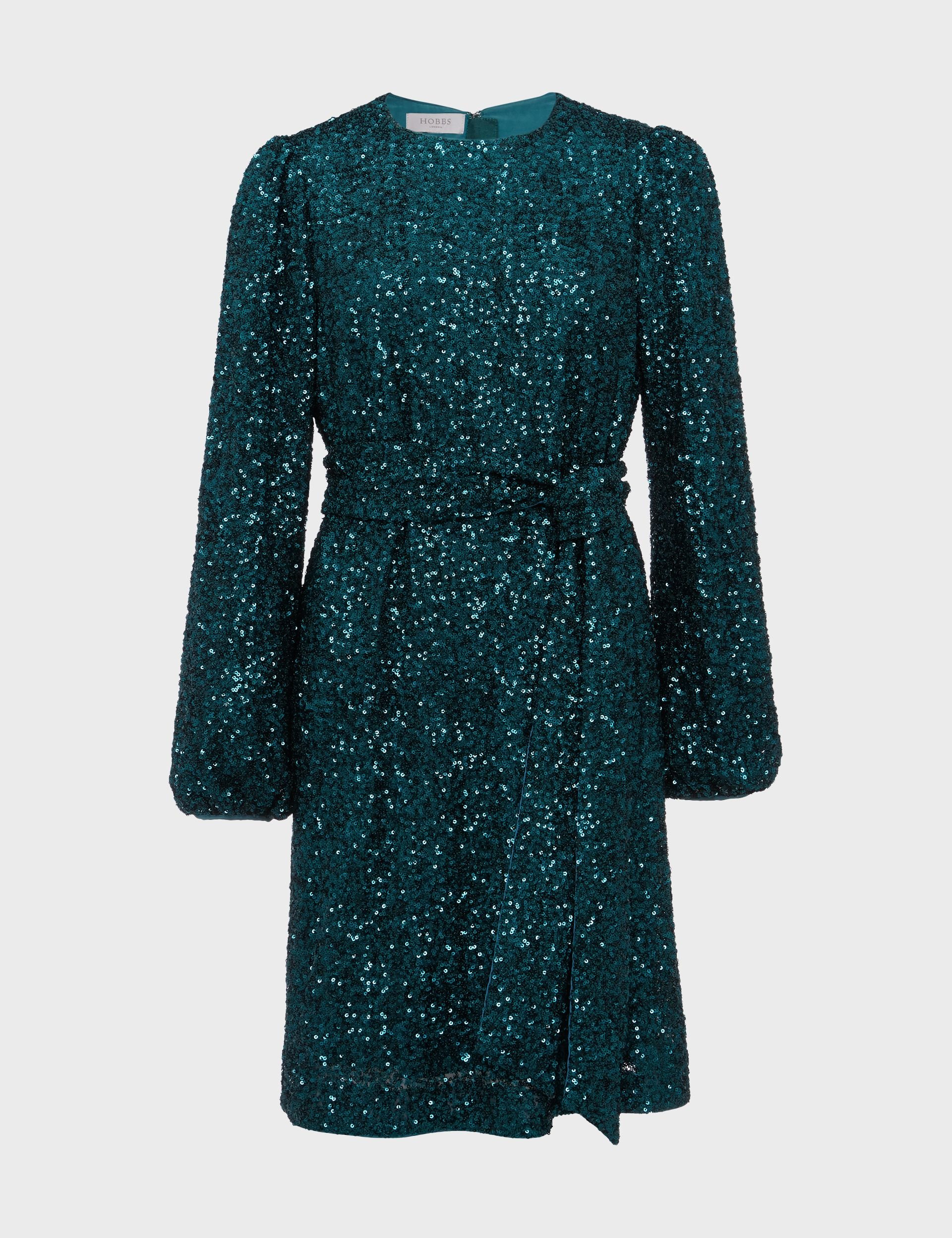 Hobbs London Hobbs London Women's Bette Long Sleeve Sequin Dress in Teal - 2