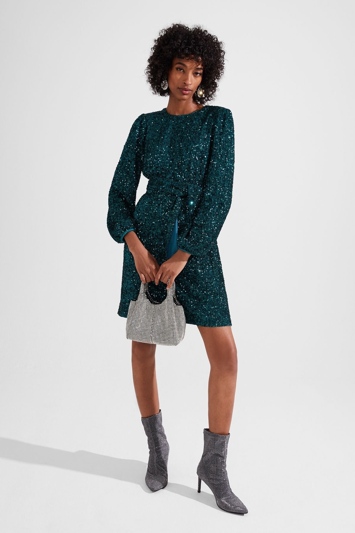 Hobbs London Hobbs London Women's Bette Long Sleeve Sequin Dress in Teal - 3