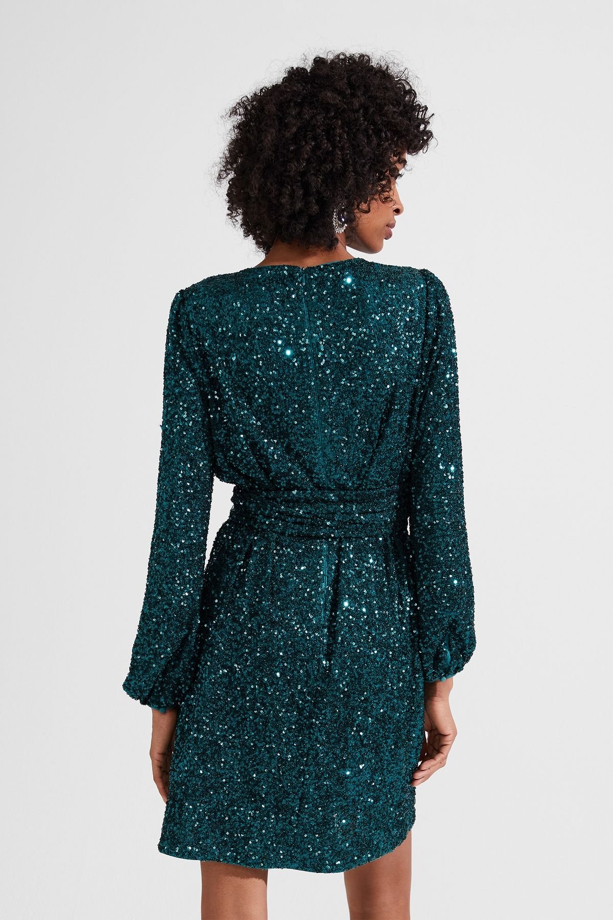 Hobbs London Hobbs London Women's Bette Long Sleeve Sequin Dress in Teal - 4