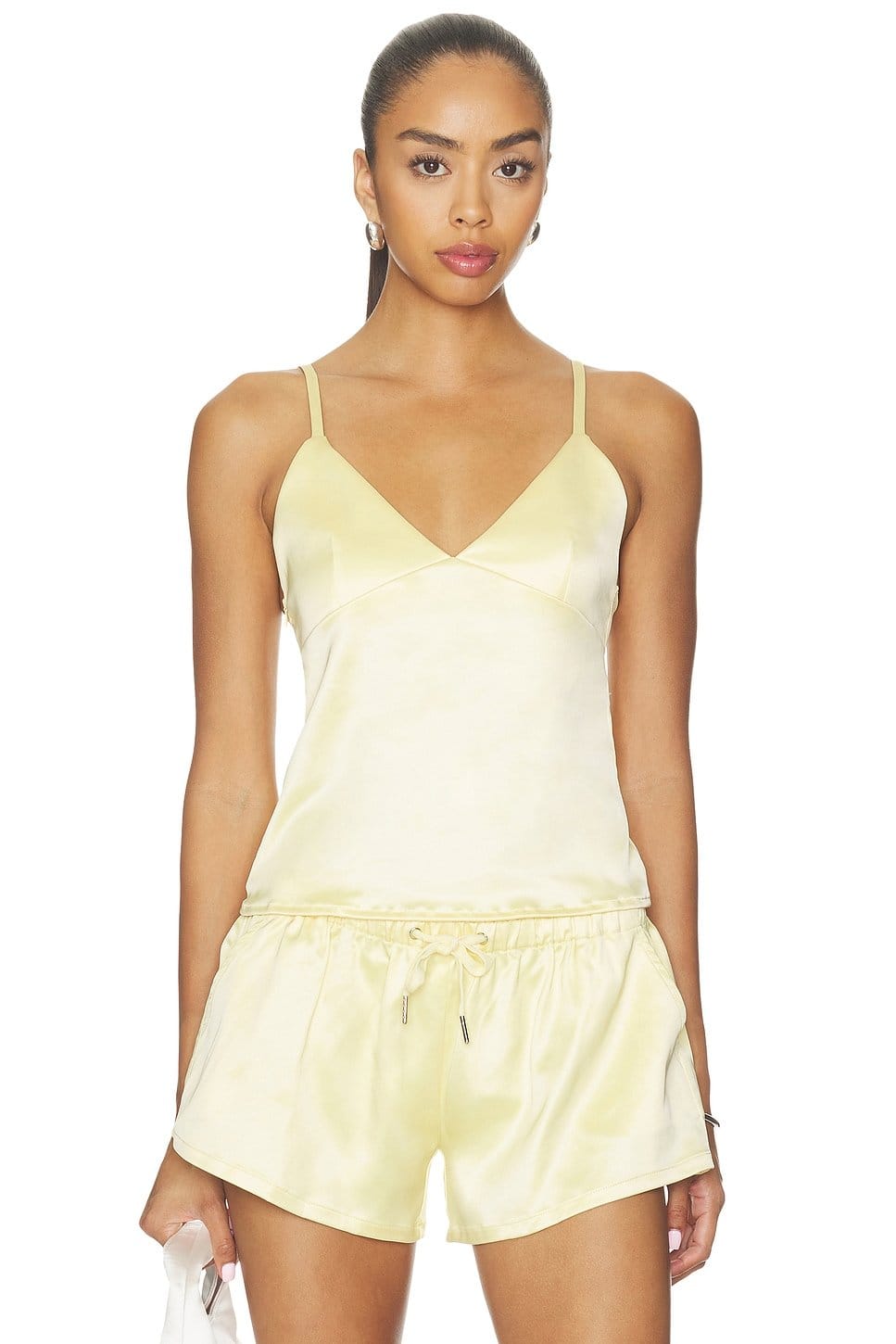 Revolve Butter Yellow Satin Cami Set