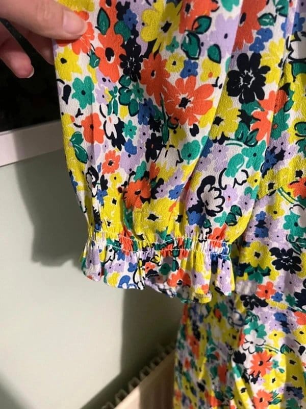 M&S Orange Floral Puff Sleeve Midi Dress UK 16 Regular