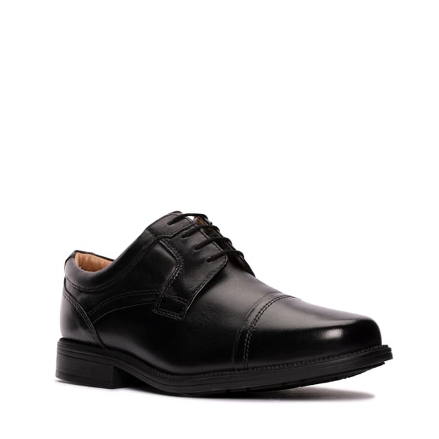 Clarks Clarks Men's Hail Cap Black Leather Derby Shoes - 2