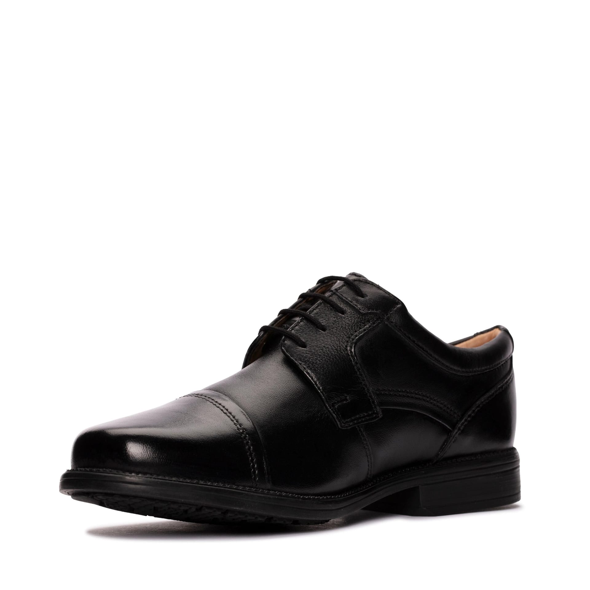 Clarks Clarks Men's Hail Cap Black Leather Derby Shoes - 4