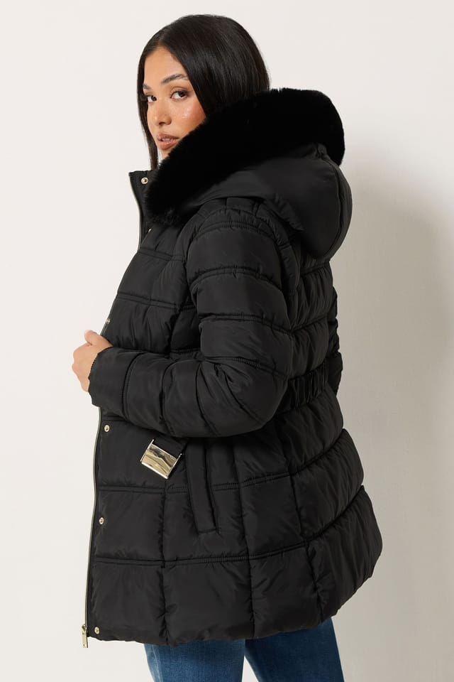 M&Co M&Co Women's Petite Short Belted Coat in Black - 3