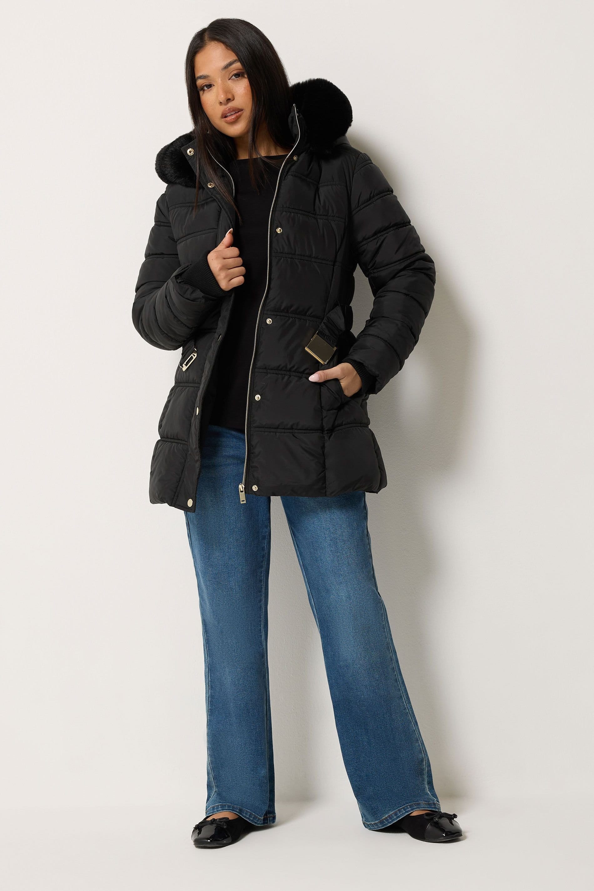 M&Co M&Co Women's Petite Short Belted Coat in Black - 4