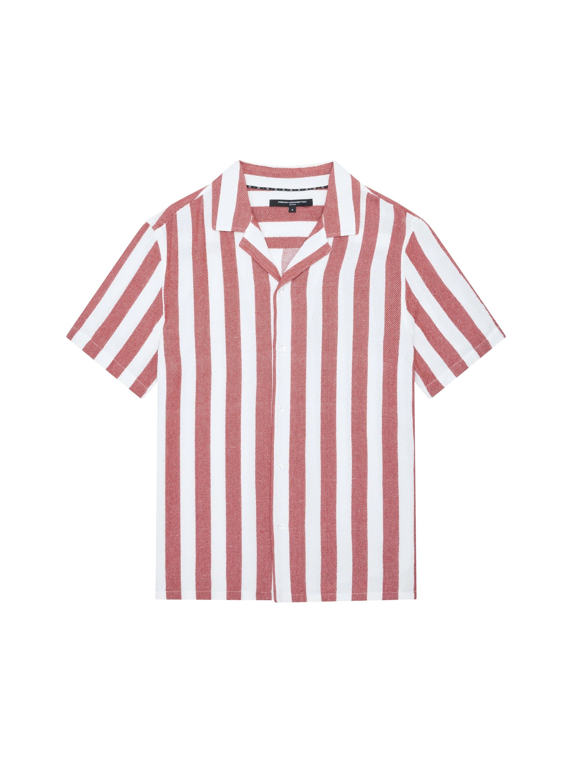 French Connection Waffle Striped Short Sleeve Shirt Red/White Stripe