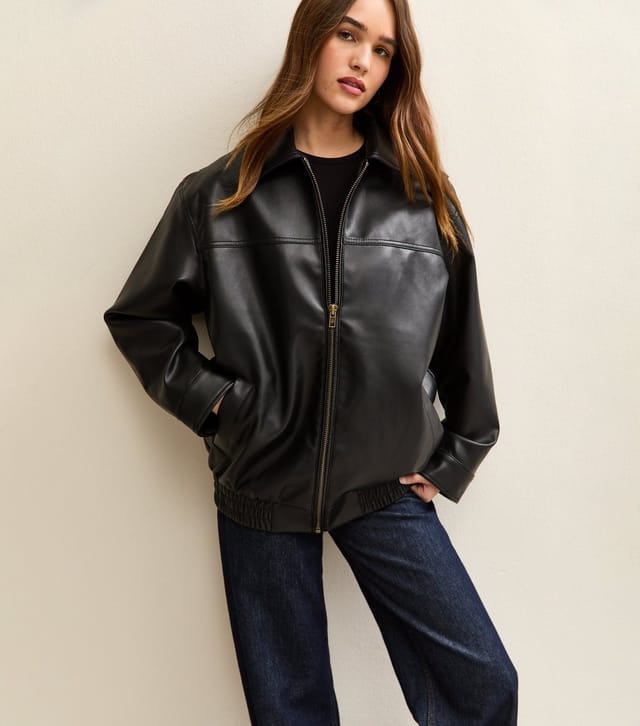 New Look Women's Black Faux Leather Oversized Bomber Jacket New Look - 3