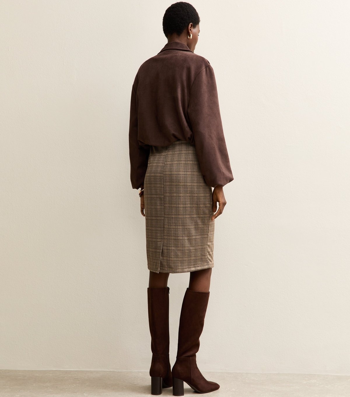 New Look Women's Tall Brown Jacquard Check Pencil Skirt New Look - 4