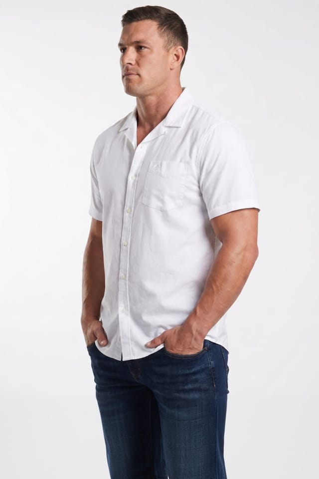 raging bull Raging Bull Men's Short Sleeve Seersucker Revere Collar Shirt in White - 3