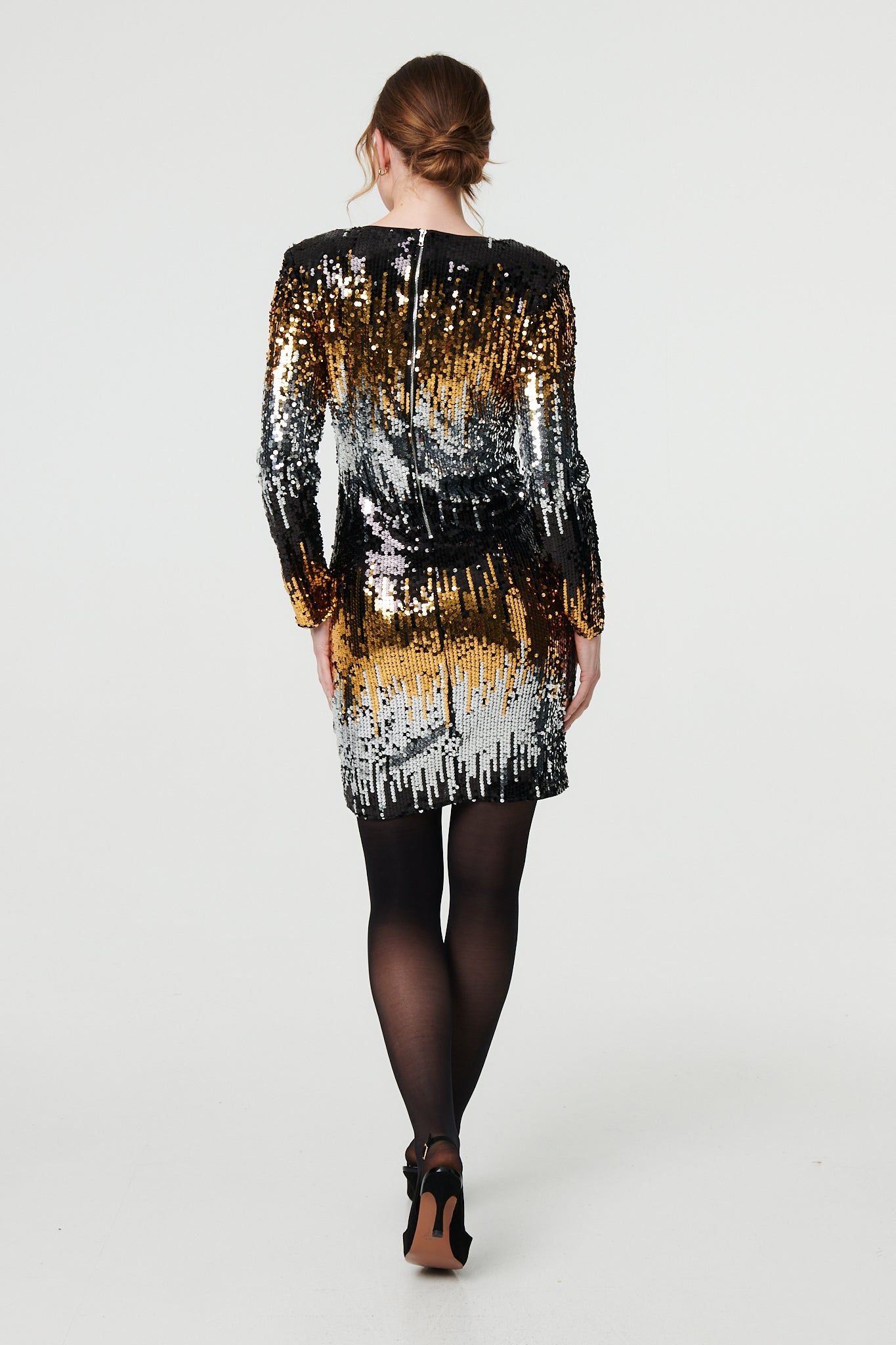 Izabel London Izabel London Women's Sparkly Sequin Long Sleeve Mini Dress in Metallics - 3