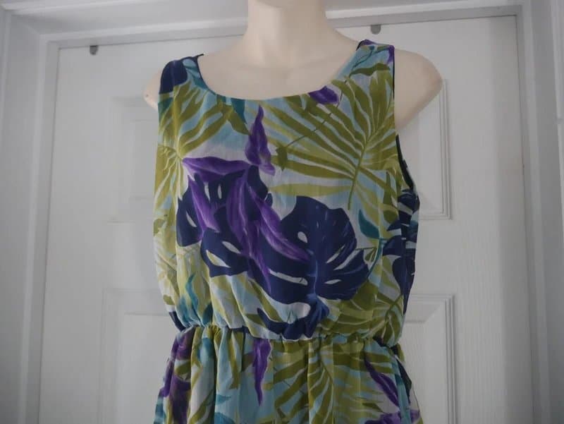 Carbon Carbon Dress Ladies Size 12 Green Purple Leaf Floaty Chiffon Summer Holiday New