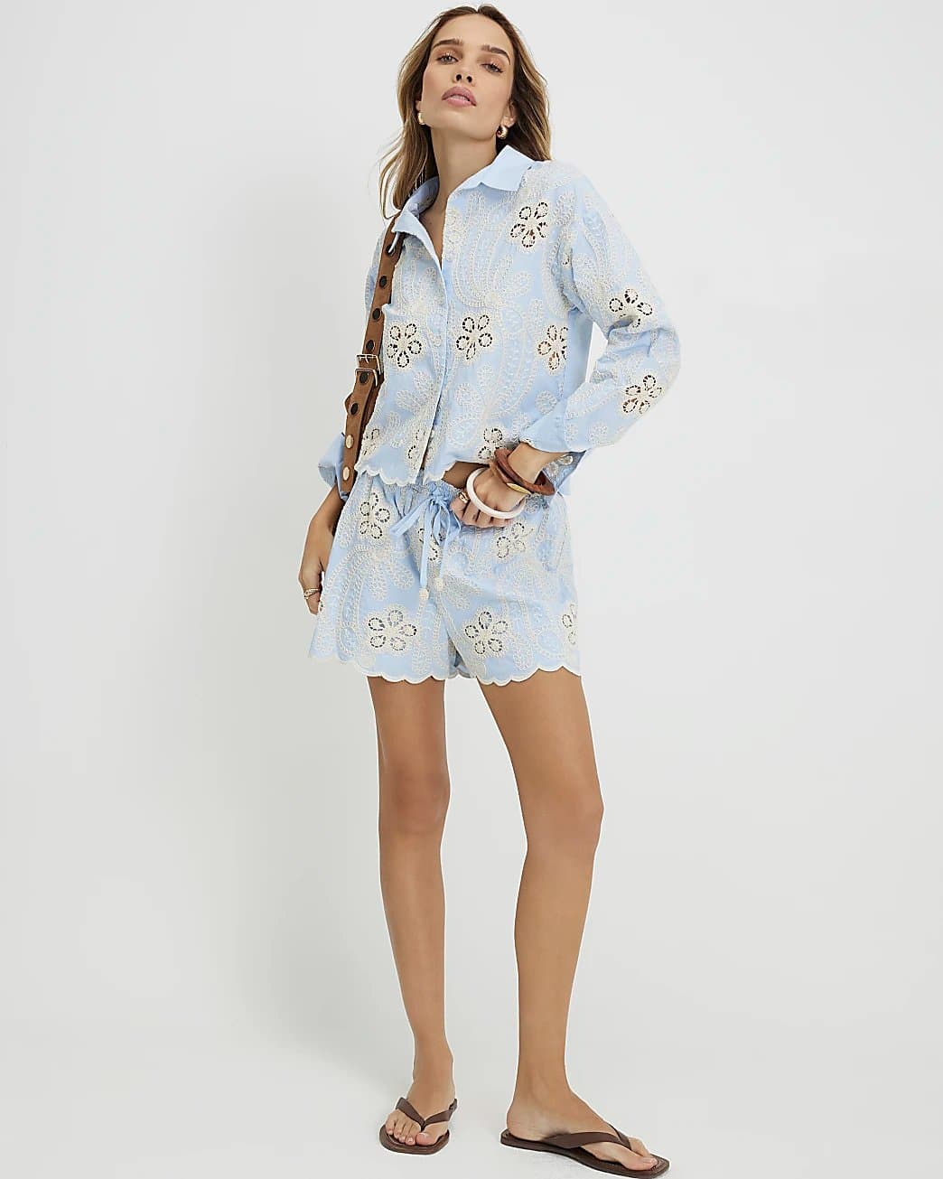River Island River Island Womens Blue Embroidered Crochet Shorts