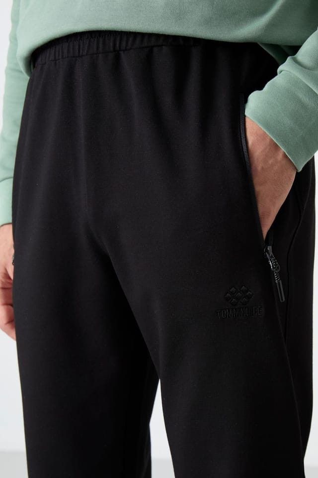 Tommy Life Tommy Life Men's Regular Fit Straight-Leg Sweatpants in Black - 3