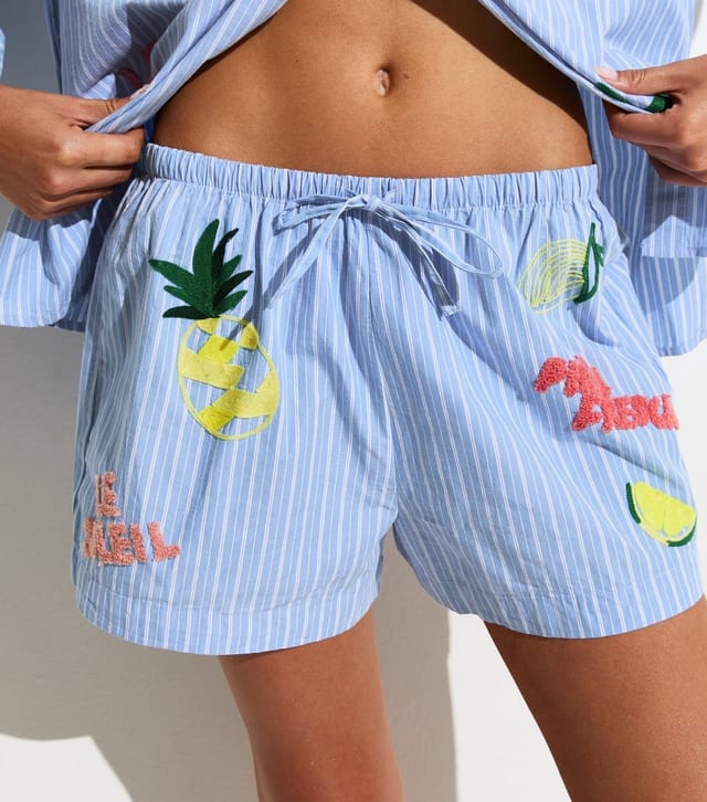 New Look Women's Blue Pina Fresca Striped Embroidered Shorts New Look - 2