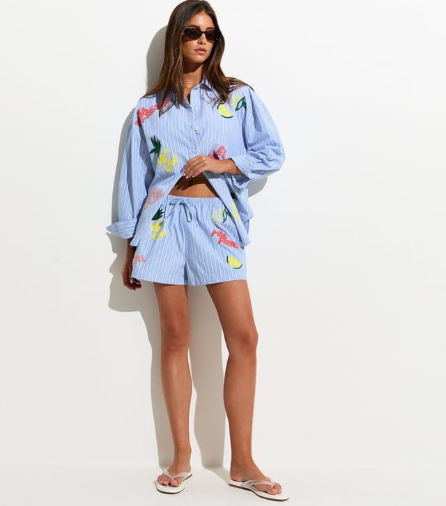 New Look Women's Blue Pina Fresca Striped Embroidered Shorts New Look - 3