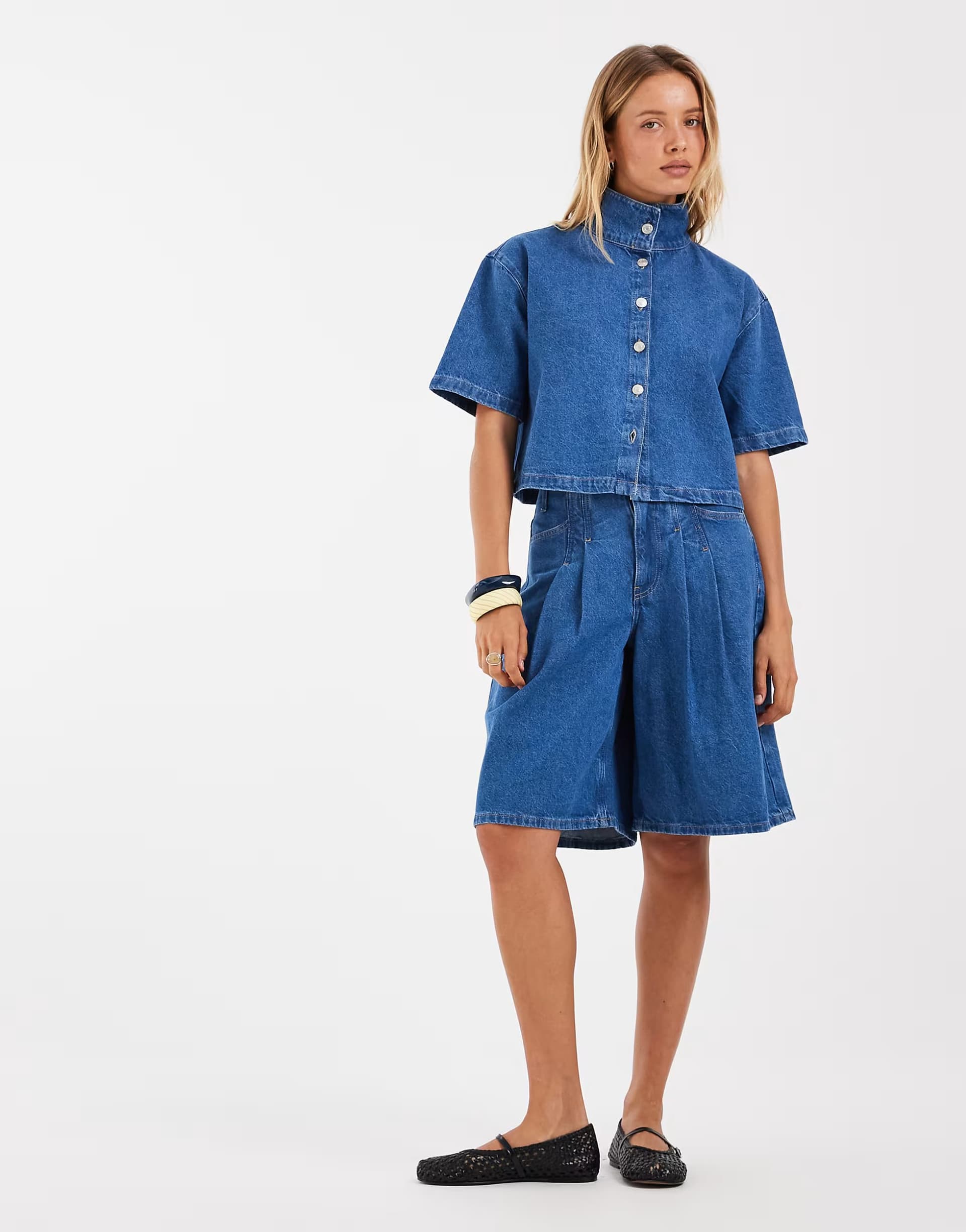 ASOS ASOS DESIGN clean waistband oversized jort in midwash blue