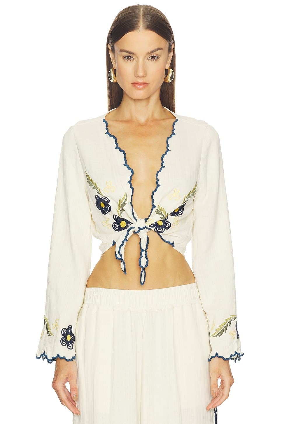 revolve Revolve Floral Embroidered Long Sleeve Blouse in White