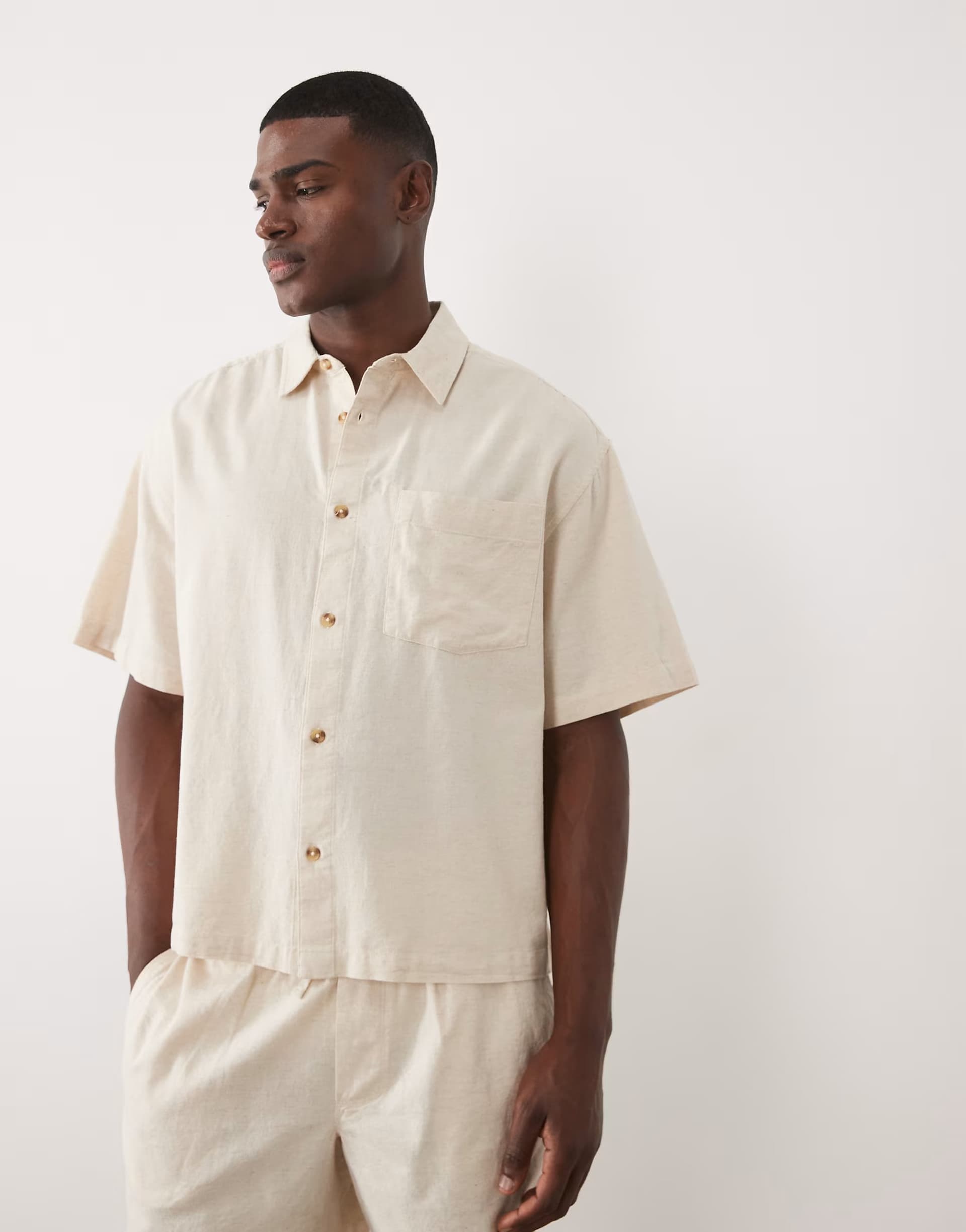 ASOS ASOS DESIGN co-ord boxy oversized shirt with linen in natural