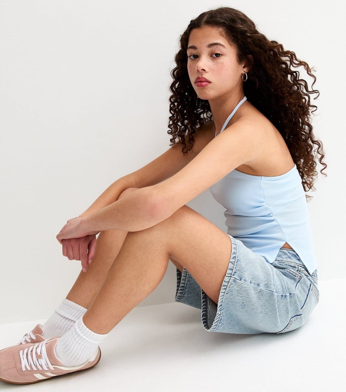 New Look Girls' Light Blue Halter Ruched Side Top New Look - 3