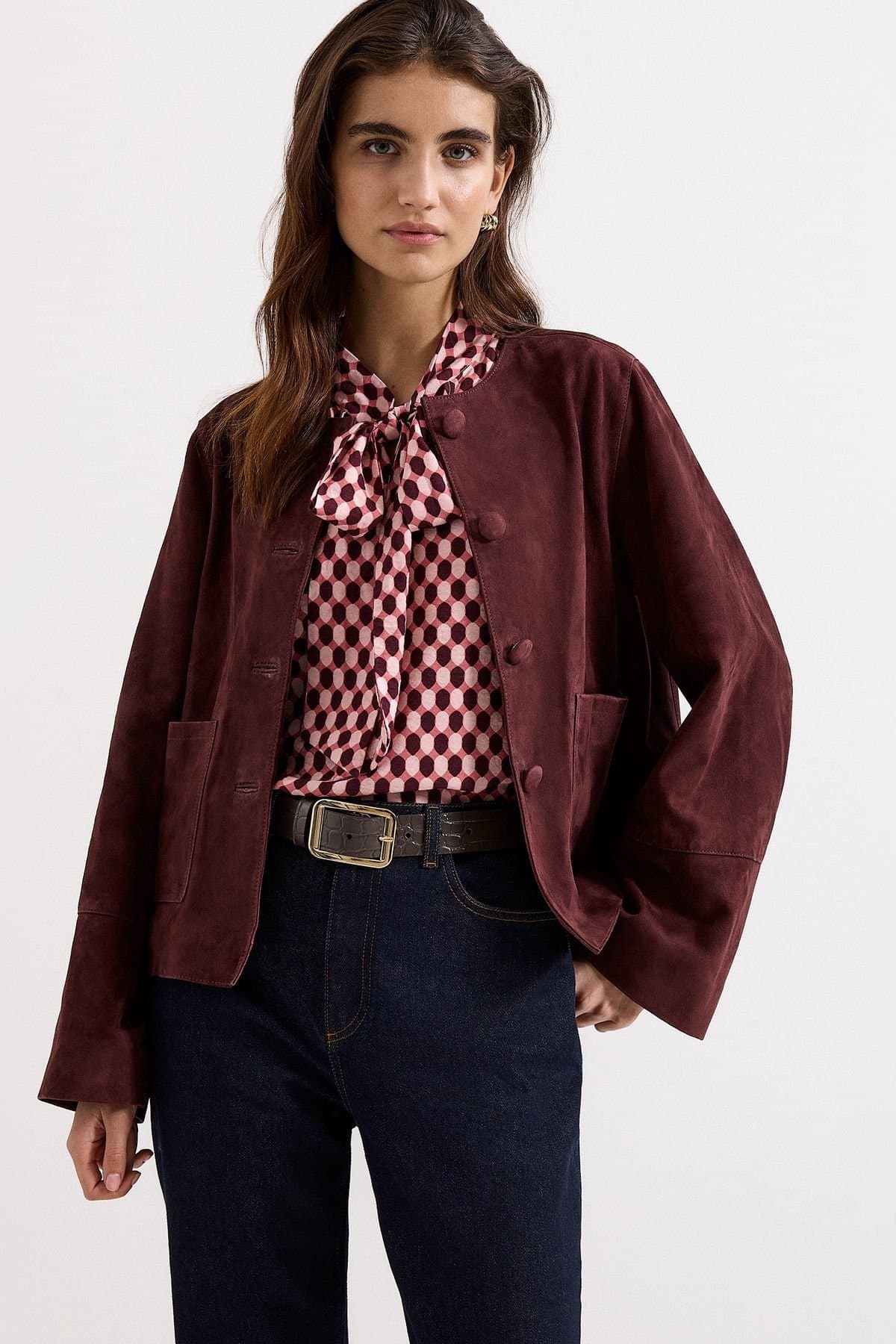 Phase Eight Phase Eight Maroon Suede Long Sleeve Jacket