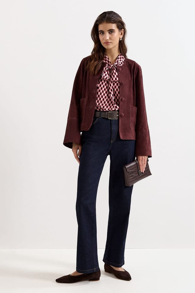 Phase Eight Phase Eight Women's Madison Suede Long Sleeve Jacket in Maroon - 3