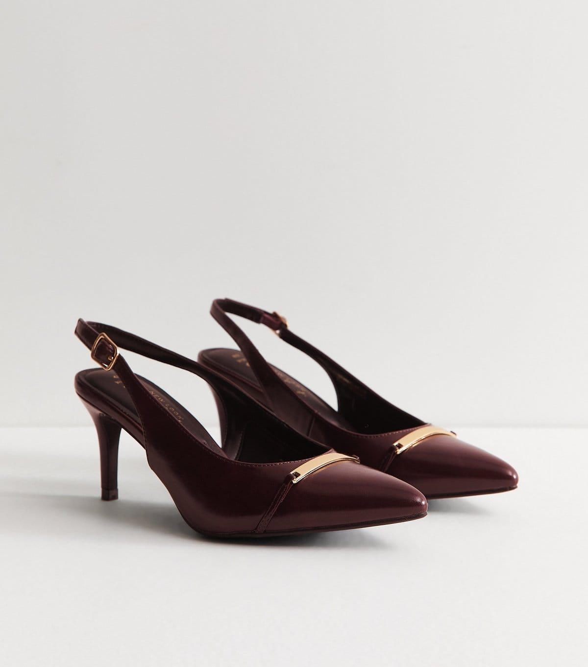 New Look Women's Wide Fit Dark Burgundy Faux Leather Metallic Panel Slingback Pumps Vegan New Look - 4