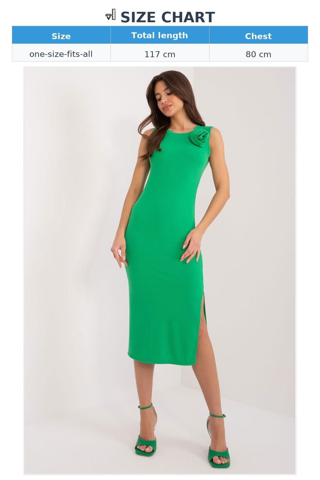 Love Lace Love Lace Women's Ribbed Cotton Midi Pencil Dress with Flower in Green - 4