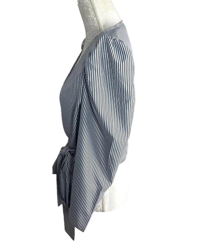 New Look New Look Striped Wrap Shirt Blouse Top Women's UK Size 8 Puff Sleeve Waist Tie