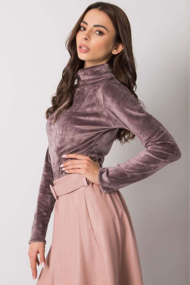 Love Lace Love Lace Women's Velour Turtleneck Long Sleeve Top in Mauve - 2