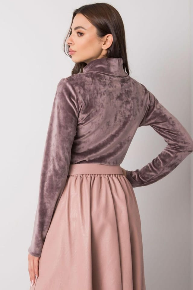 Love Lace Love Lace Women's Velour Turtleneck Long Sleeve Top in Mauve - 3